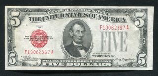 1928 - C $5 Red Seal Legal Tender United States Note About Uncirculated