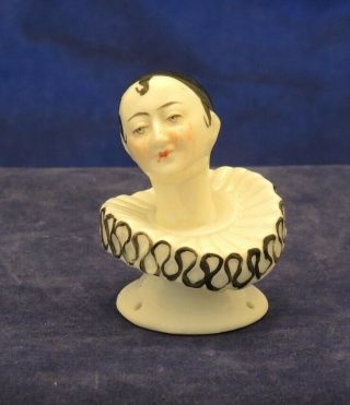 Art Deco Germany Half Doll Pin Cushion Pierrot Clown Head & Ruff Numbered 29
