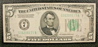 1928 - A $5 Dollar Federal Reserve Note Fr - 1951 - G Chicago Il G31209177a 11/17