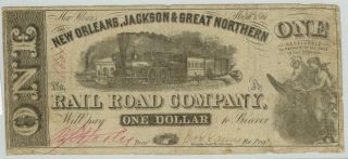1861 Orleans,  Jackson & Great Northern Railroad Company $1 Obsolete Currency