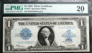 1923 $1 Fr 237 Silver Certificate Speel/white Pmg 20 Very Fine