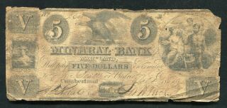 1854 $5 Mineral Bank Of Cumberland,  Md Obsolete Currency Note