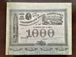 Confederate States Of America Bond Certificate Loan $1000,  Richmond,  Va.  - 1863