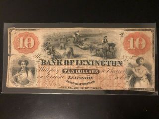 1860 $10 Ten Dollar Bank Of Lexington North Carolina Red & Black Farmers Reaping