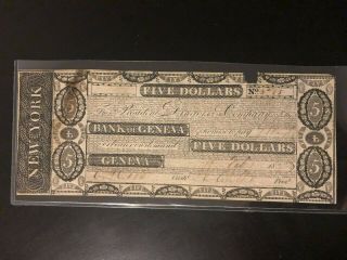 1832 $5 Five Dollar Bank Of Geneva York Late Type Perkins Plate Note