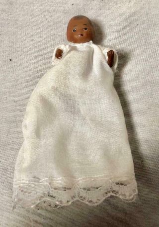 Vtg Miniature 2 " Bisque Porcelain African American Baby Doll Signed Dorio 1989