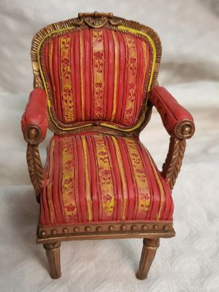Show - Stoppers Miniature Dollhouse Arm Chair Furniture Gold & Maroon Parlor Chair