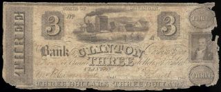 U.  S.  A.  Michigan,  Bank Of Clinton $3 A,  Jany 23,  1837 G/vg