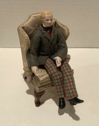 Artisan Ooak Hancrafted Doll House Miniature Man In Chair