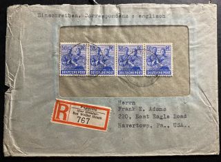 1948 Dresden Germany Commercial Window Registered Cover To Havertown Pa Usa