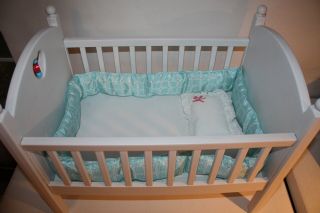 American Girl Bitty Baby Crib,  Pillow And Crib Bumper Euc