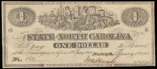 U.  S.  A.  North Carolina,  State Of Nc,  Raleigh Cr.  133 $1 C/b,  Jany 1st,  1863 Unc
