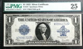 1923 $1 Fr 237 Silver Certificate Speel/white Pmg 25 Very Fine