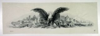 Abn Proof Bond - Stock Title Patriotic Eagle & City View 1920 - 30s Intaglio Au Abn