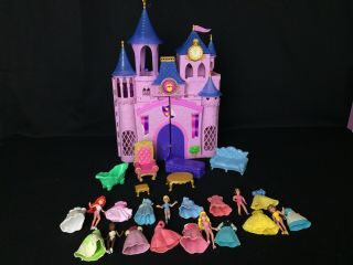 Disney Princess Pink Royal Castle Polly Pocket Cinderella,  Ariel,  Tianna,  Aurora