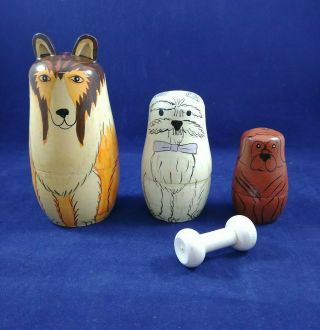 Dog Nesting Dolls Russian Matryoshka Set Of 4 Wood Hand Painted