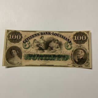 Louisiana $100 Obsolete Currency Citizens Bank Of Louisiana Orleans