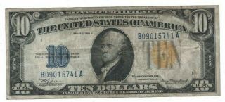 1934 A Us $10 Silver Certificate War Time Currency North Africa Note H09015741