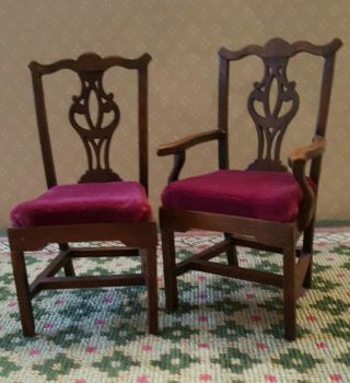 Dollhouse Miniature Wood Chippendale Chairs,  1:12