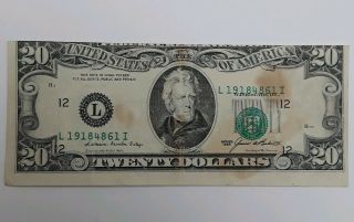 Whoa 1985 $20 Dollar Bank Note Bill Frn Misaligned Off Center Serial Error