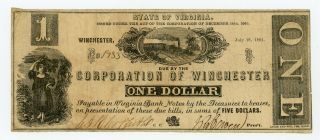 1861 $1 The Corporation Of Winchester,  Virginia Note - Civil War Era W/ Train