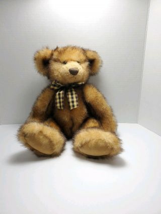 Teddy Bear Brown Russ Berrie Madison 10 Inch With Faux Mink Bow
