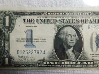 $1 1934 One Dollar Funny Back SILVER Certificate Blue Seal Note US Currency 3