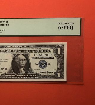 1957 - $1 Silver Certificate Note,  Graded By Pcgs Gem 67 Ppq.