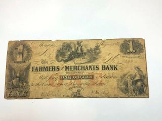 1854 $1 The Farmers And Merchants Bank Of Memphis,  Tennessee Note Tn1090 - 05