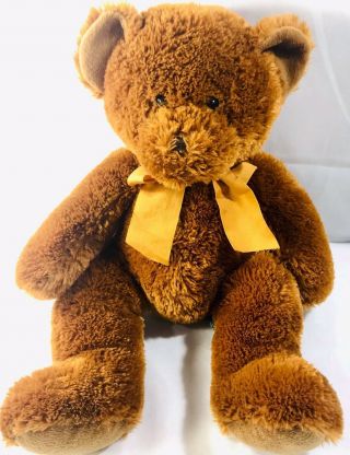 Russ Berrie Elmer The Bear Soft Plush Cognac Brown Teddy Bear With Bow 17”