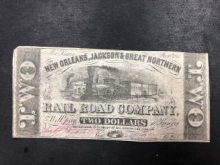 1861 $2 Orleans,  Jackson & Great Northern Rail Road Company Note