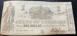 1864 State Of Louisiana Confederate Bank Note - $1 One Dollar