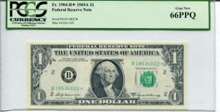 1969 - A $1 Federal Reserve Note Star York Fr 1904 - B Pcgs Gem 66ppq