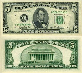 Fr.  1963 B $5 1950 - B Federal Reserve Note York Choice Cu