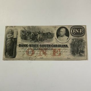 1861 $1 Obsolete Currency Bank Of South Carolina Charleston Civil War Era