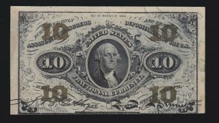 Us 10c Fractional Currency Note 3rd Issue Fr 1255 Vf - Xf (005)