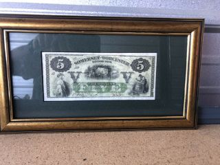 1862 Somerset & Worcester Savings Bank Maryland $5 Banknote Obsolete Au