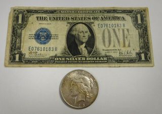 1928 - S $1 Peace Dollar & 1928b $1 Silver Certificate