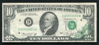 1974 $10 Frn Federal Reserve Note “partial Back To Face Offset Printing Error”