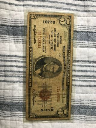 1929 $5 Chatham Phenix National Bank York,  Ny