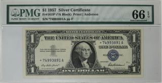 1957 $1 Silver Certificate Star Note Pmg Certified 66 Epq Gem Unc (891a)
