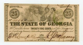 1863 Cr.  15 25c The State Of Georgia Note - Civil War Era Cu