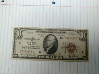 1929 $10 Brown Seal York Old Us National Currency -