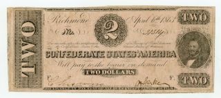 1863 T - 61 $2 The Confederate States Of America Note - Civil War Era