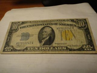 1934 $10.  00 North Africa Gold Seal Silver Certificate