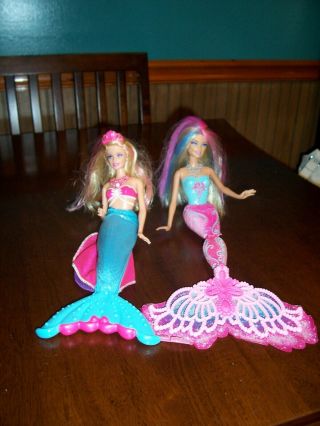 2 Barbie Mermaid Dolls 2012 Color Magic Pink Tail,  2013 Pearl Princess Lumina
