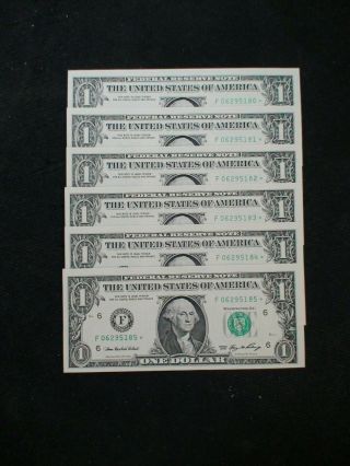 Six Consecutive 2006 One Dollar Federal Reserve Star Notes $1 Bills Buy It Now