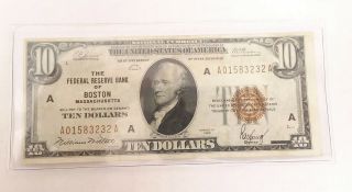Federal Reserve Bank Of Boston 10$ Note 1929