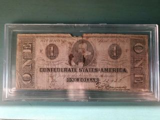 $1 1863 Richmond Virginia Va Confederate Currency Bank Note Bill Civil War T62