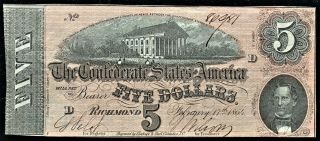1864 Confederate States Of America Five Dollars